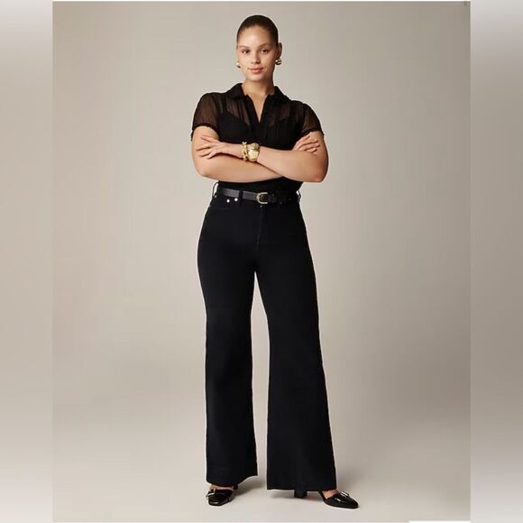 NWT J CREW Tall wide-leg corduroy trouser in black 32 TALL - Picture 2 of 12